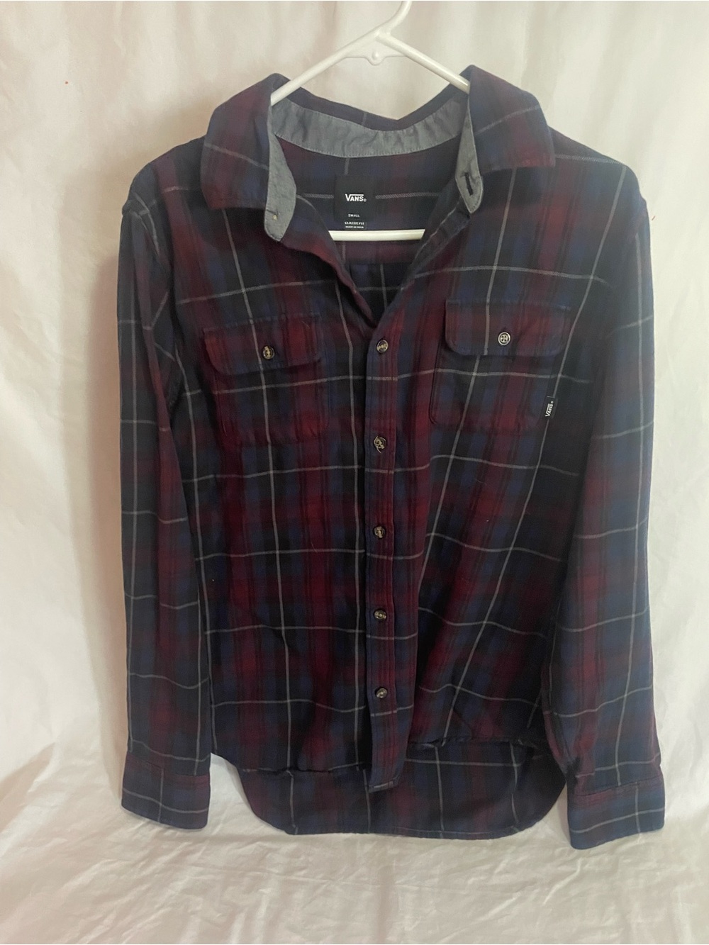 Vans Men's Burgundy and Navy Plaid Button-Down Shirt